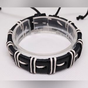 Men's leather bracelet‎ braided black new e84